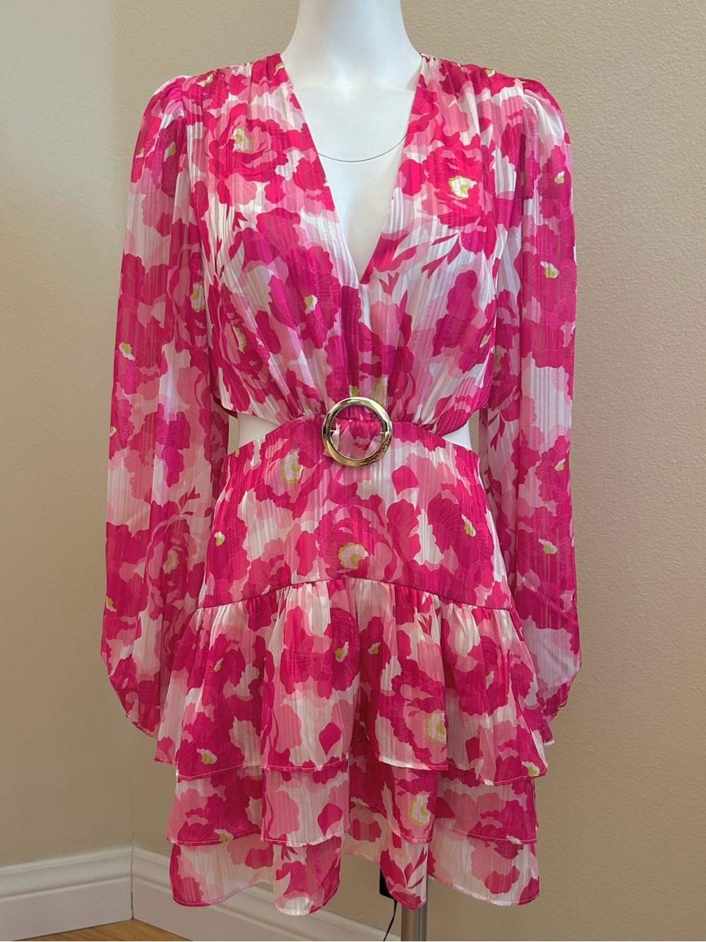 Torn by Ronny Kobo Cassie Floral Cut Out Mini Dress Medium Pink White - Picture 3 of 7
